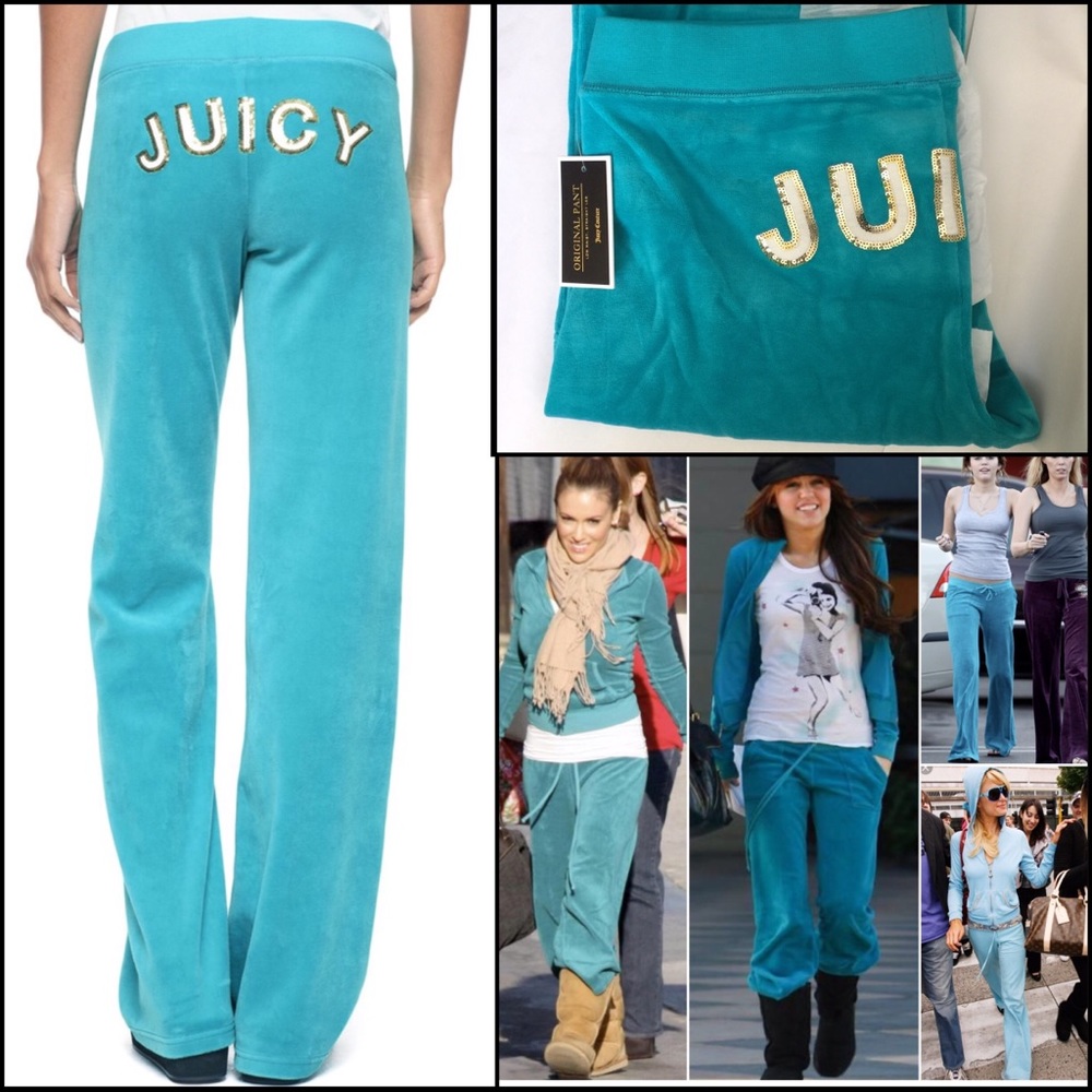 COPY - JUICY COUTURE Teal Velour Track Jogger Sweat Pants
